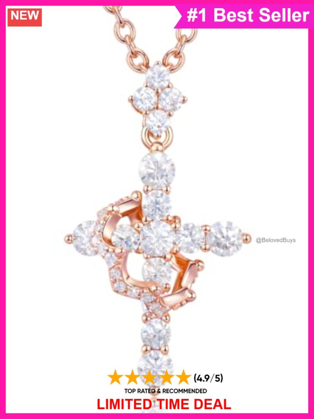 Moissanite Cross Crown Necklace Sterling Silver 14K Gold Vermeil